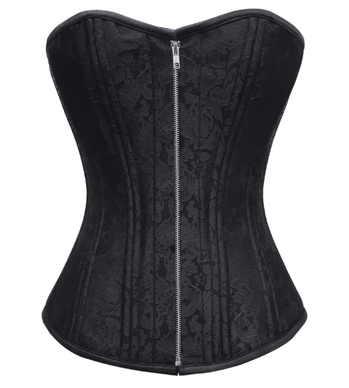 Corset for bold elegance-Black Brocade Spiral Steel Boned Corset Waist Training Overbust Top