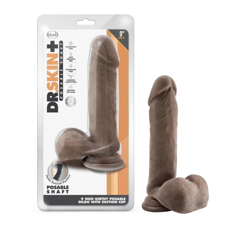 fade-color-dildo-Blush Dr. Skin Plus Thick 9 in. Triple Density Posable Dildo with Balls & Suction Cup