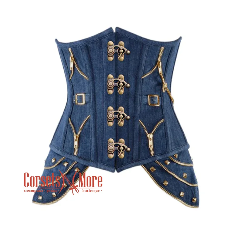 Corset for graceful fit-Plus Size  Blue Denim Gothic Heavy Duty Antique Clasps Steampunk Waist Training Underbust Corset