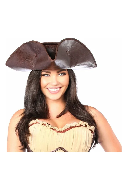 Premium air pulse toys-Dark Brown Distressed Faux Leather Pirate Hat