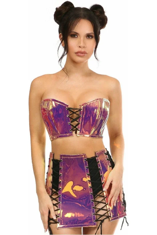 Silent anal stimulators-Lavish 2 PC Rainbow Gold Holo Bustier & Skirt Set