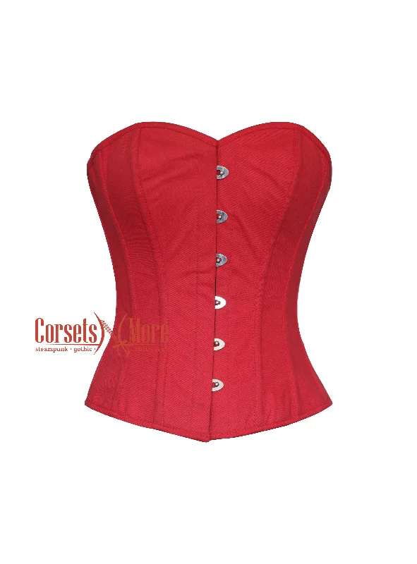 Corset for graceful elegance-Plus Size Red Cotton Corset Gothic Costume Overbust Bustier Top