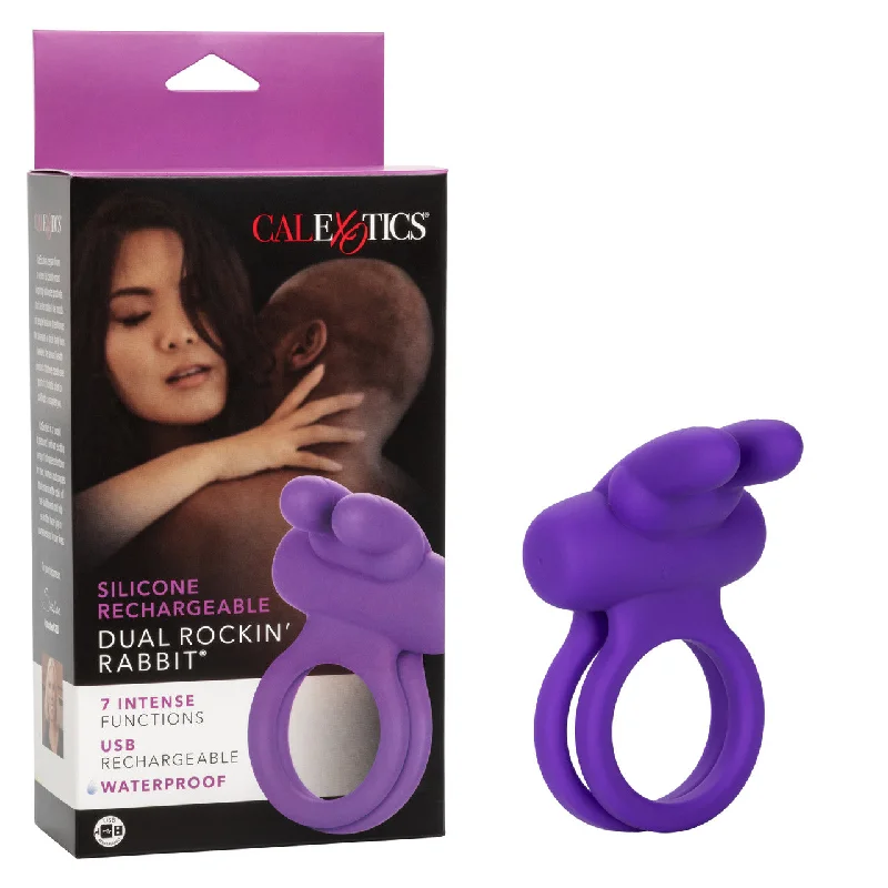 cock ring give take-CaleXOtics DUAL ROCKIN' RABBIT RING Purple Vibrating Cock Ring