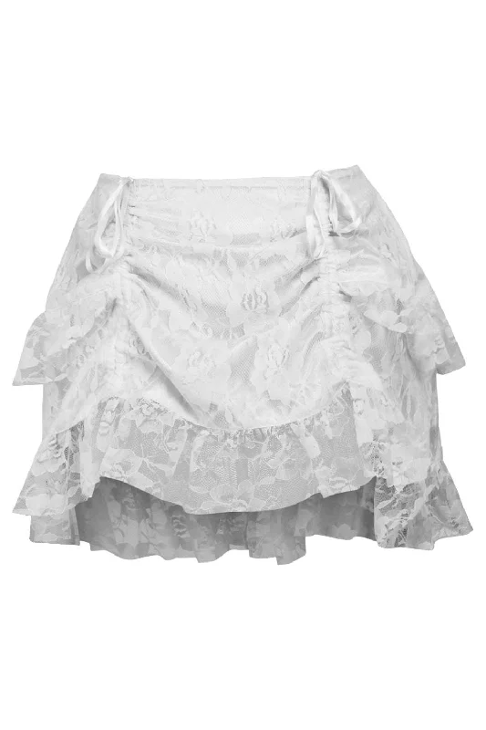 Vibrating rings for mild play-White Lace Ruched Bustle Skirt