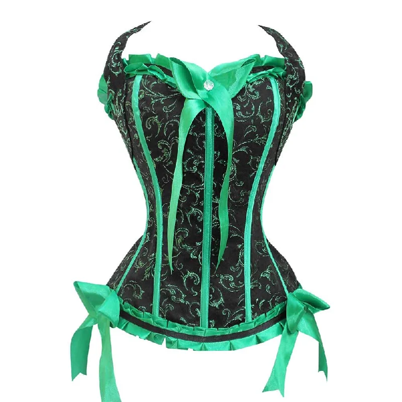 Corset in light jade-Green Floral corset - Steampunk  Corset