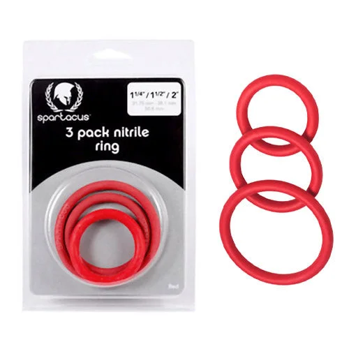 cock ring surface level-Spartacus Nitrile Cock Ring Set Pack of 3 Red