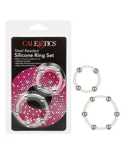 cock ring visionaries-CalExotics Steel Beaded Silicone Ring Set 2pk