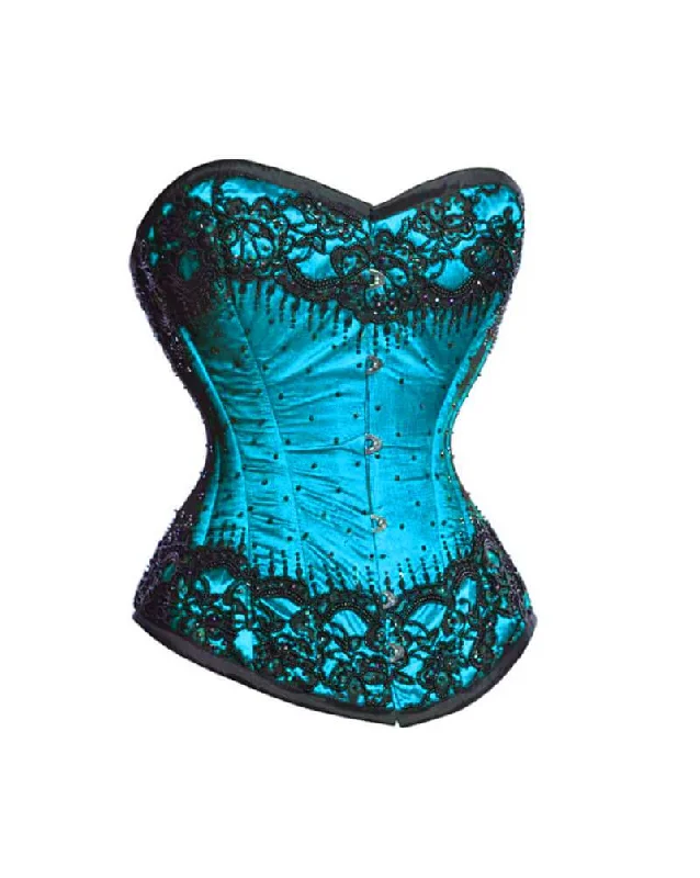 Corset dress for winter flair-Baby Blue Satin With Sequins Burlesque Corset Waist Training Overbust