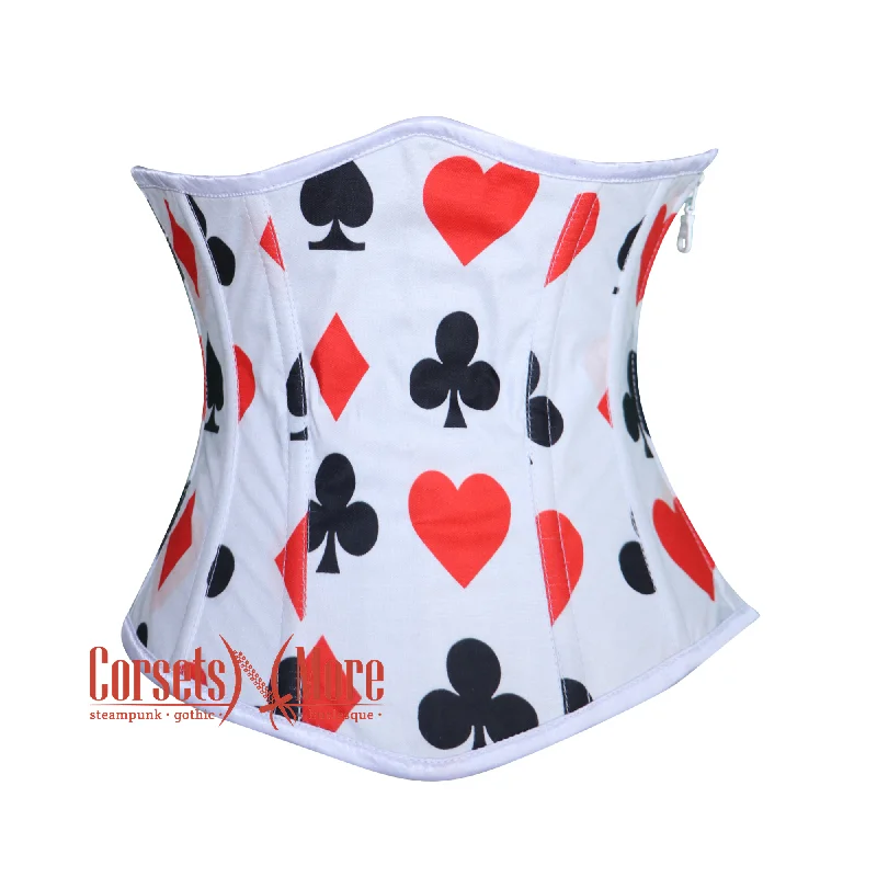 Corset in light magenta-Diamond Heart Clubs Spades Print Cotton Gothic Underbust Costume Bustier Corset Top