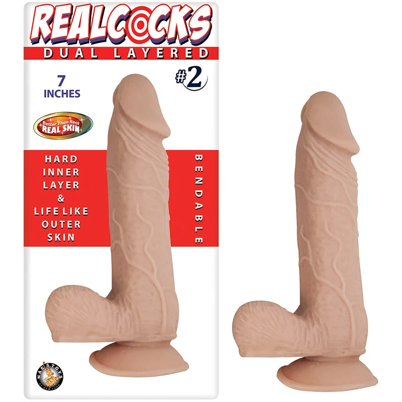 elastic-dildo-Real Cocks Dual Layered #2 Beige 7 inches Dildo