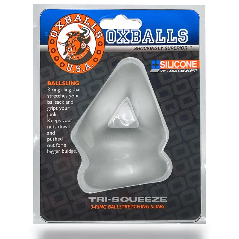 cock ring hidden features-OXBALLS TRI-SQUEEZE 3-ring cocksling w/ extended ballstretcher base CLEAR ICE