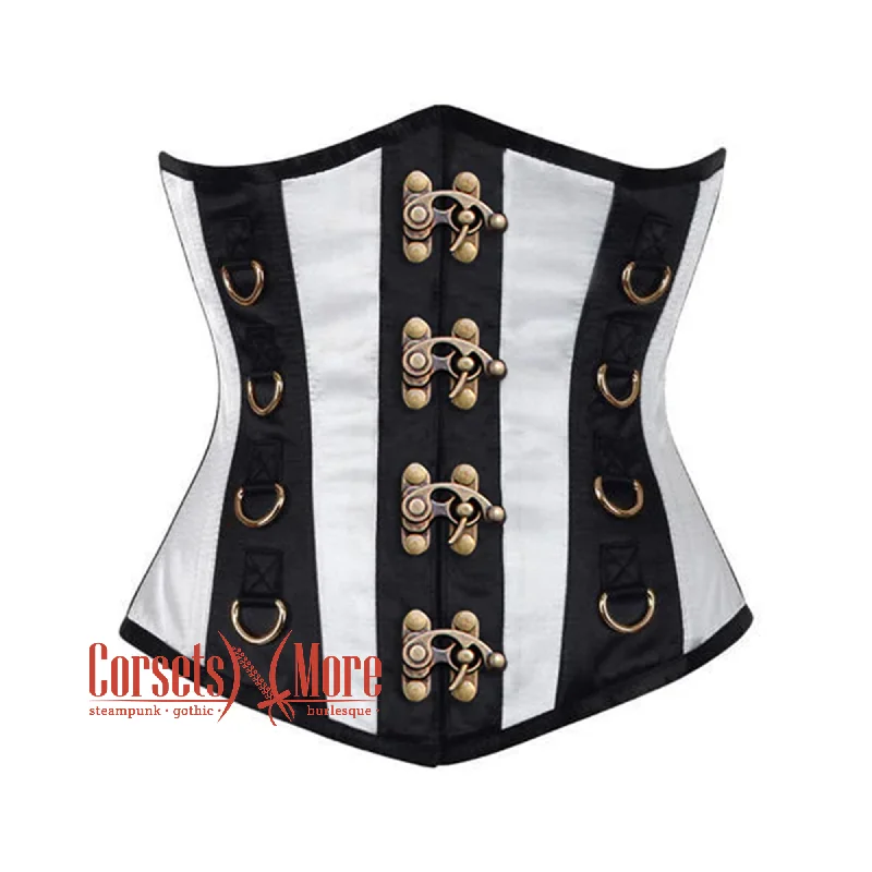 Corset in pale blush-Black And White With Front Clasps Underbust Corset Gothic Costume Bustier Top