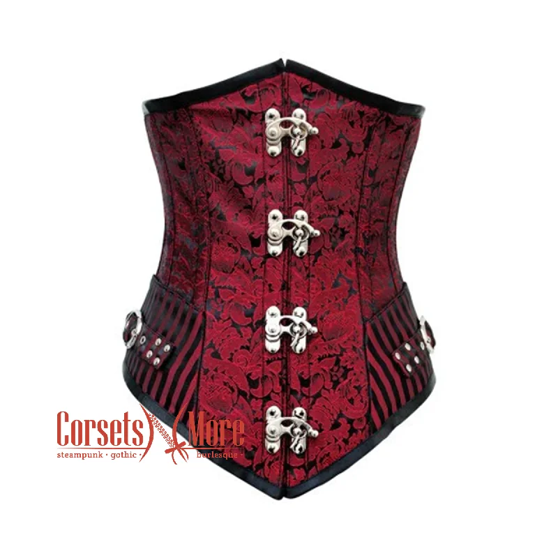 Corset dress in rich taupe-Plus Size  Red And Black Brocade Gothic Waist Training Underbust Corset